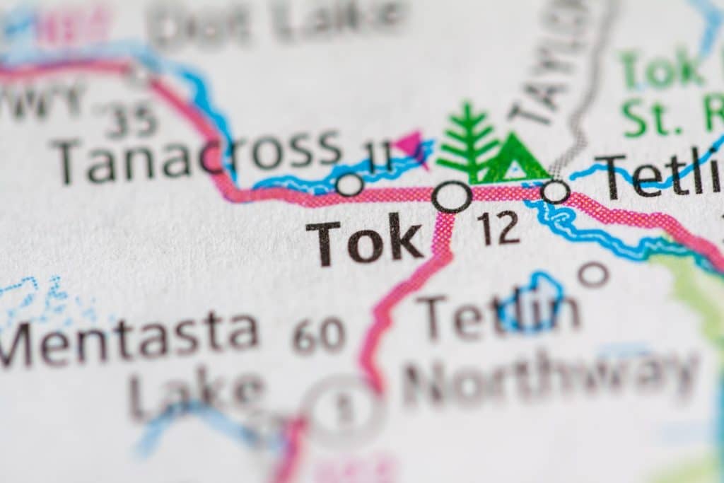 Tok Alaska kaart met routes en plaatsnaam