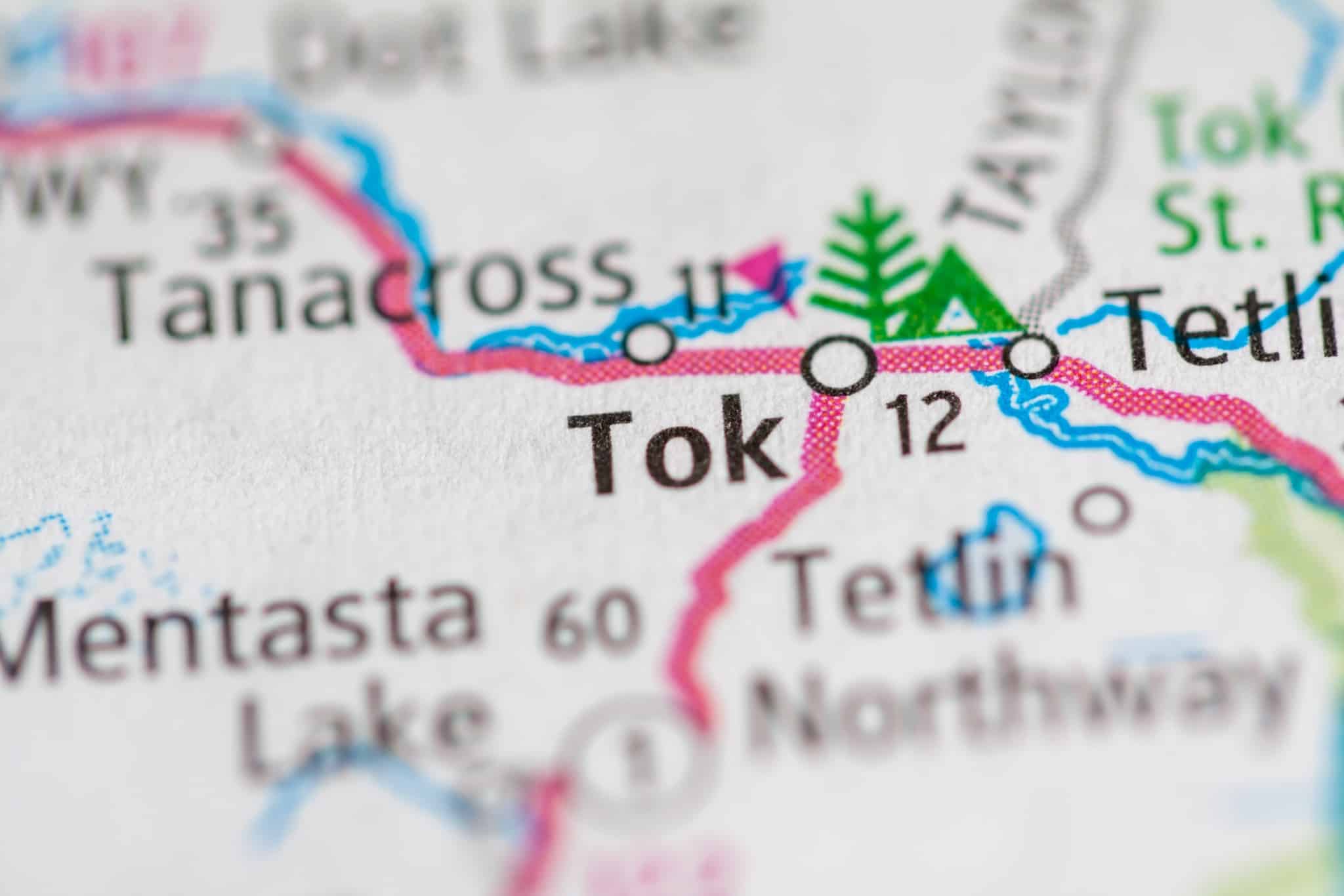 Tok Alaska kaart met routes en plaatsnaam