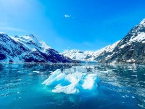 IJsbergen in fjord met bergen in Alaska