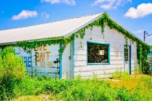 huis met klimop en reclame op gevel Mobile Alabama