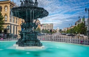 Court Square fontein in Montgomery Alabama straatbeeld