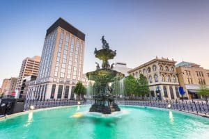 Fontein op plein in downtown Montgomery Alabama