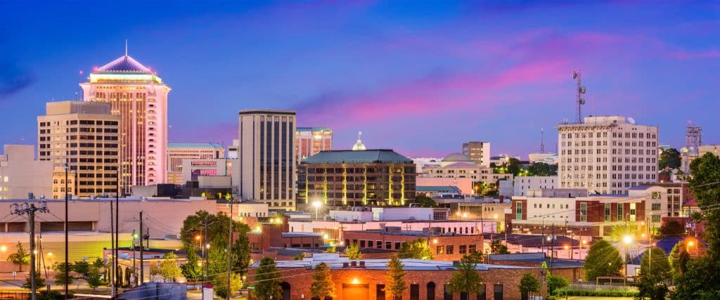 Skyline Montgomery Alabama avond stadsbeeld