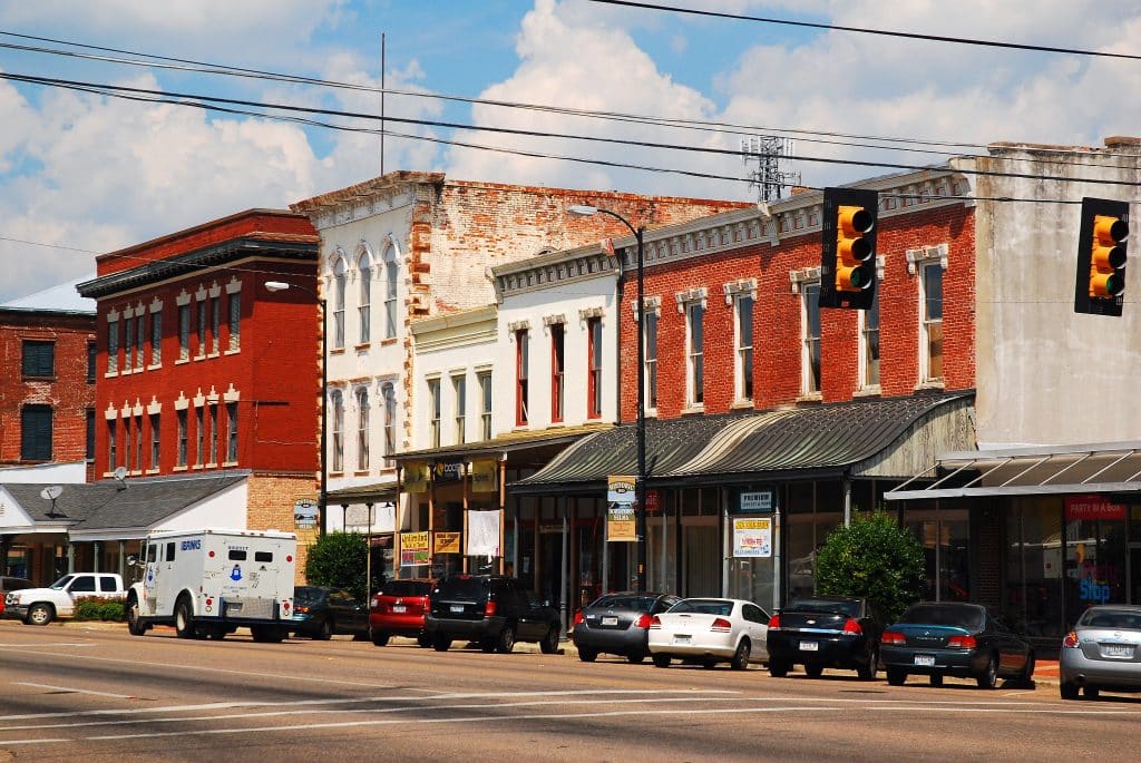 Winkelstraat Selma Alabama historische gebouwen