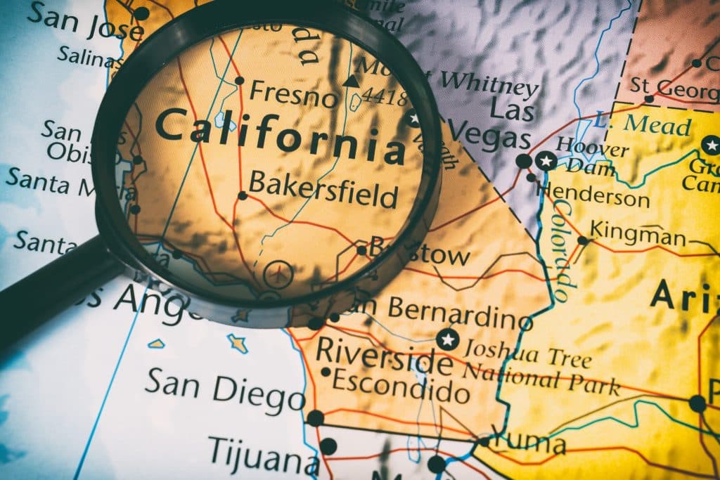Californië kaart vergrootglas regio