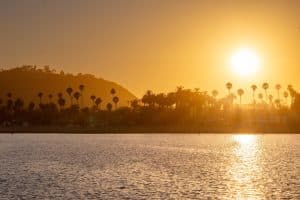 Santa Barbara zonsondergang palmbomen silhouet