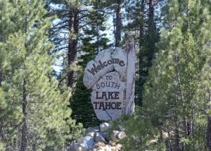 Welkom bord South Lake Tahoe Californië bos