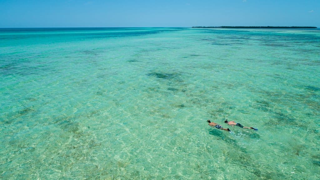 Twee snorkelaars in ondiep water Florida Keys