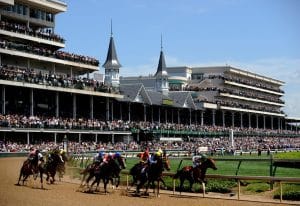 Paardenrace tijdens Kentucky Derby in Louisville Kentucky