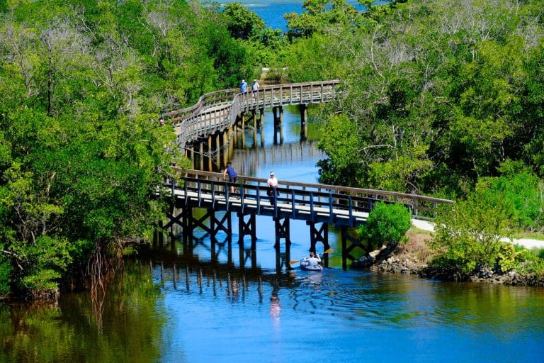 Houten boardwalk op Sanibel Island in Florida