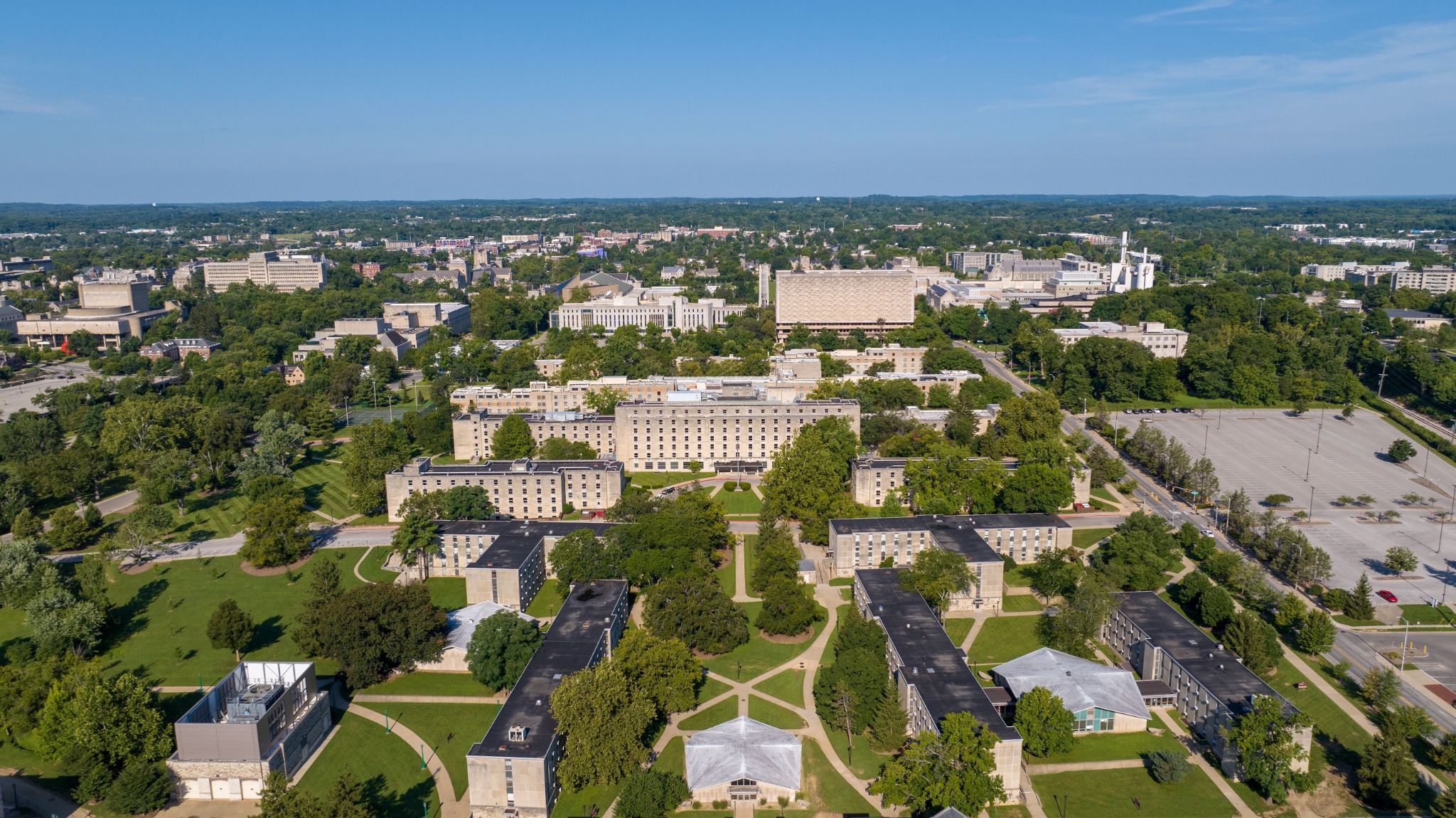 Luchtfoto van Indiana University campus in Bloomington.