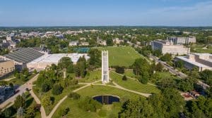 Showalter Fountain op de campus van Bloomington.