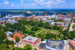 Luchtfoto van Ohio State University campus in Columbus Ohio
