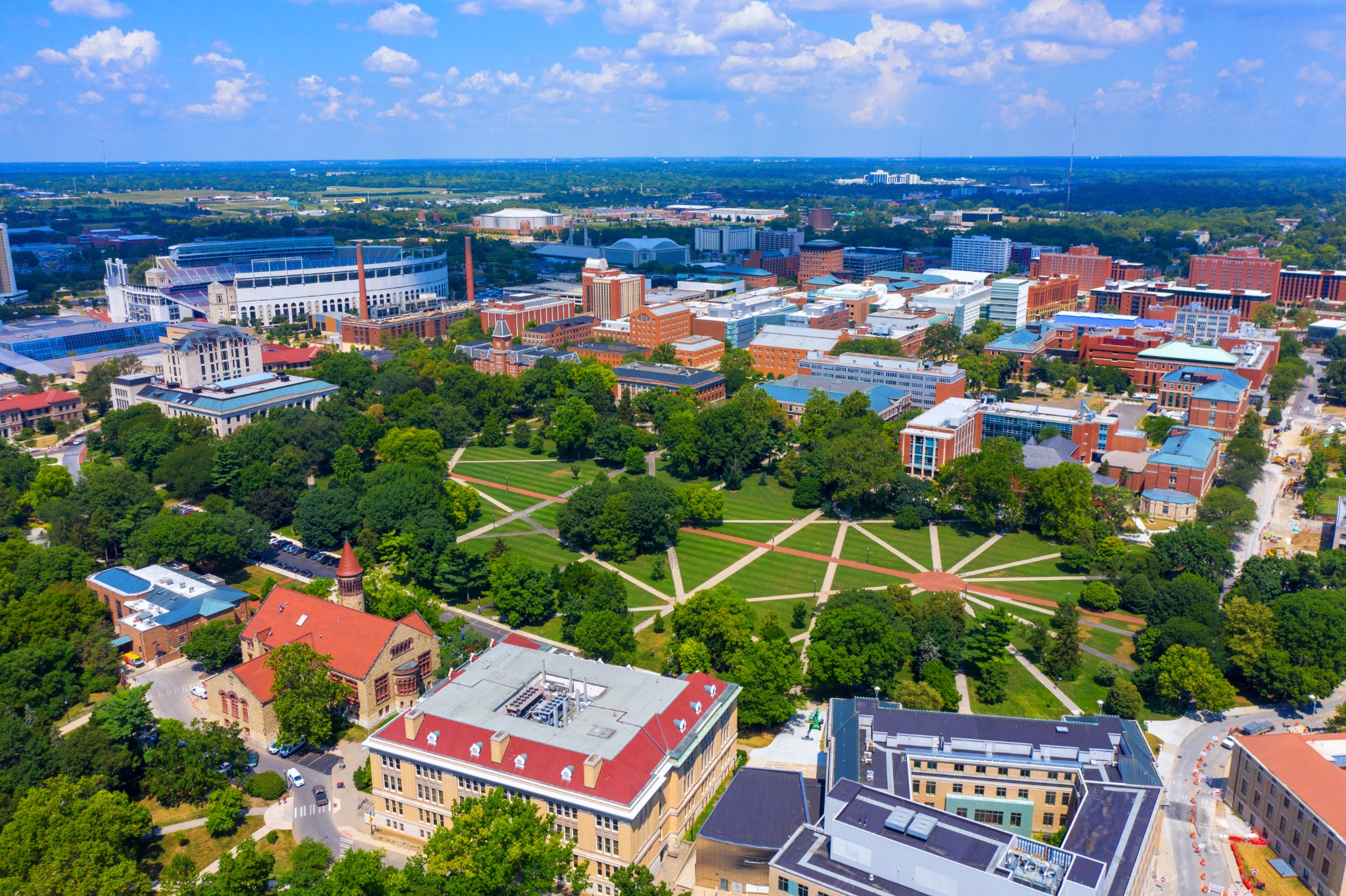 Luchtfoto van Ohio State University campus in Columbus Ohio